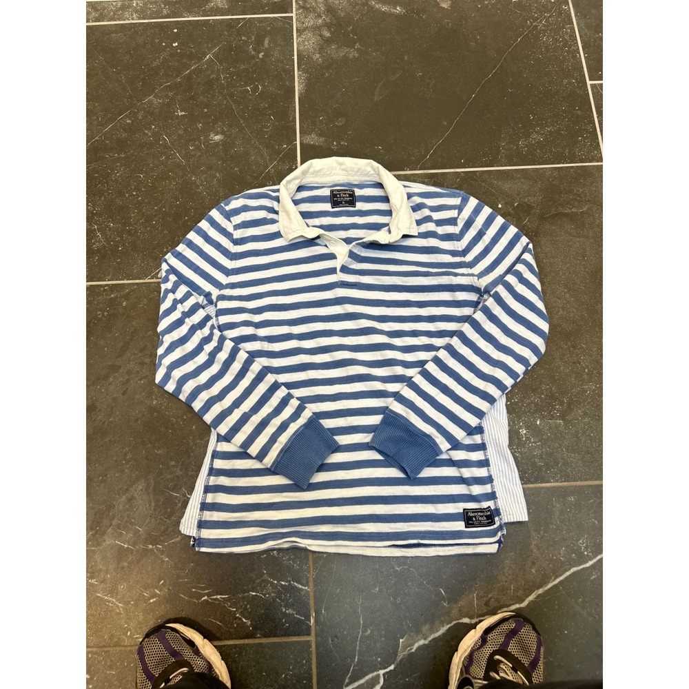 Abercrombie & Fitch Mens XL Striped Rugby Shirt Blue White Long Sleeve Preppy